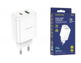 Сетевое зарядное устройство USB + USB-C BOROFONE BN4 Premium PD+ QC 3.0 (белый)