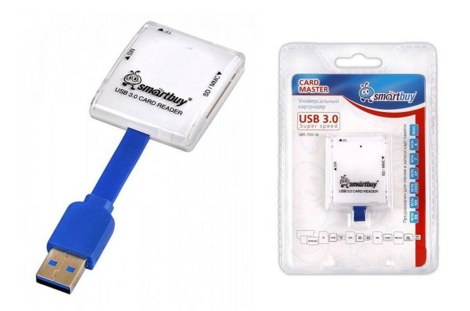 Картридер Smartbuy 700, USB 3.0 - SD/microSD/MS, белый (SBR-700-W)