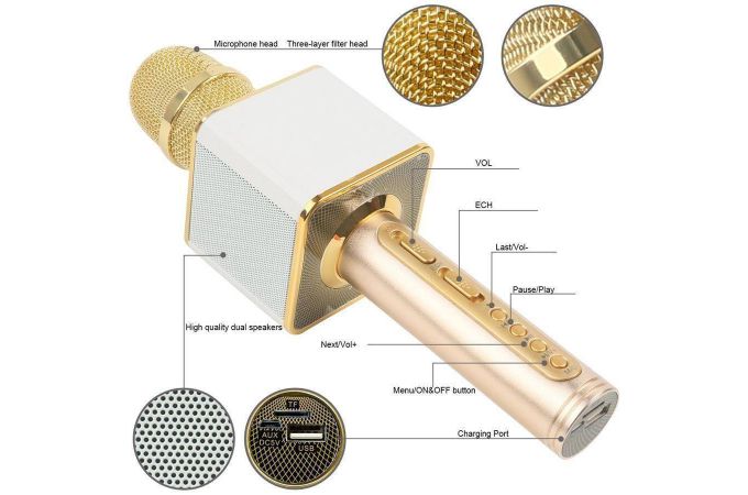 Караоке микрофон SDRD SD-08 Золото (Bluetooth, динамики, USB)