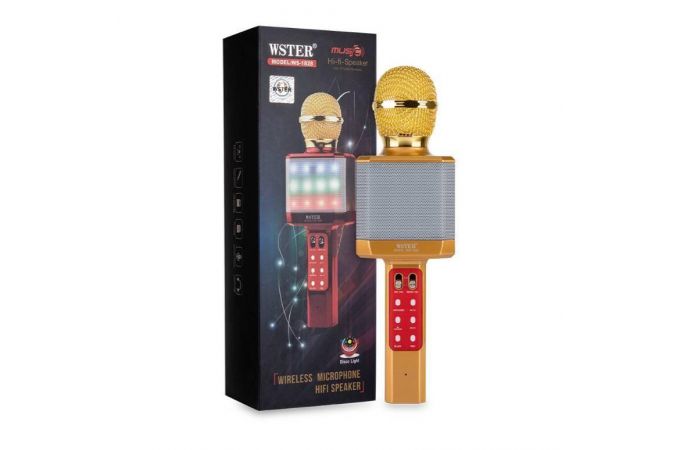 Караоке микрофон WSTER WS-1828 (Bluetooth, динамики, USB) (золотистый)