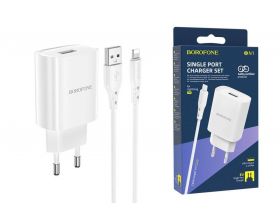 Сетевое зарядное устройство USB + кабель Lightning BOROFONE BN1 Innovative 2400mAh (белый)