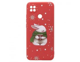 Чехол для Xiaomi Redmi 9A (малиновый) новогодний зайка