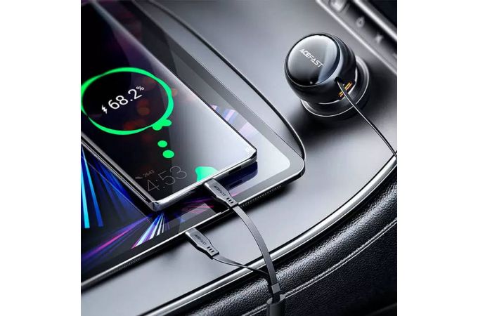 Автомобильное зарядное устройство АЗУ USB ACEFAST B13 53W With Retractable Cable Black (черный)