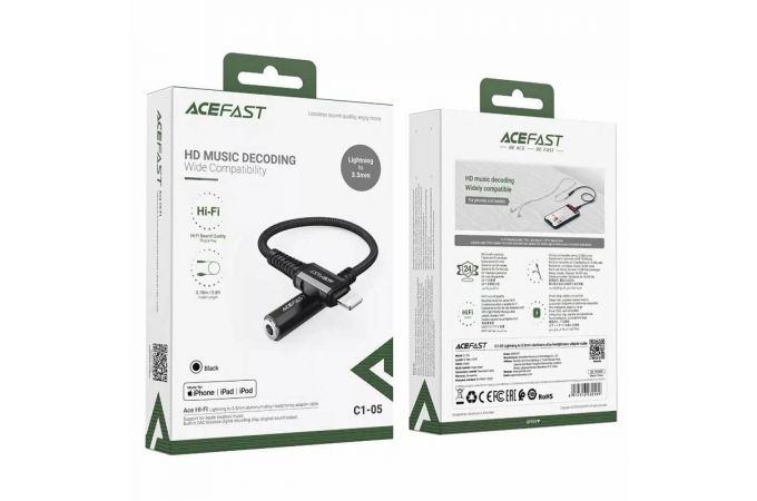 Адаптер для проводной гарнитуры ACEFAST C1-05 Lightning to 3.5mm aluminum alloy head Black