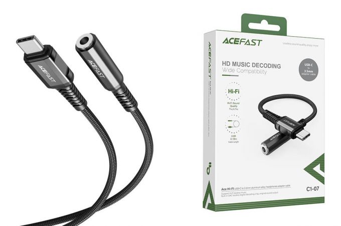 Адаптер для проводной гарнитуры ACEFAST C1-07 c 3.5 мм на Type-C aluminum alloy headphones adapter cable Black