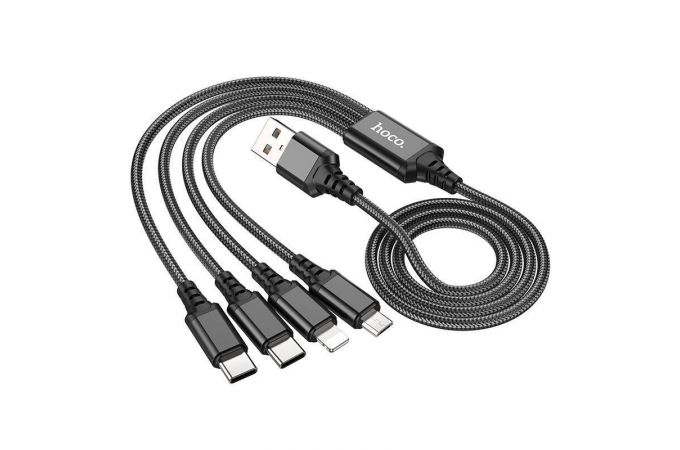 Кабель USB 4 в 1 HOCO X76 Lightning/Micro/Type-C/Type-C (красно/синий) 1м