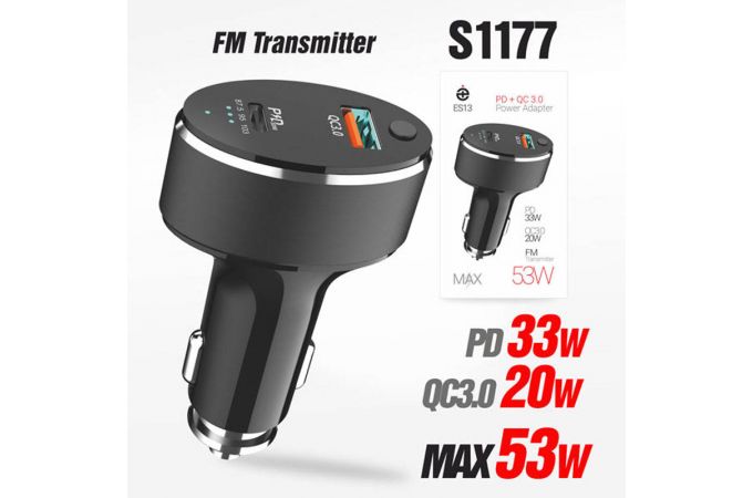 Автомобильное зарядное устройство deespi ES13 QC3.0 + PD30W + FM 53 (Black) 20pcs