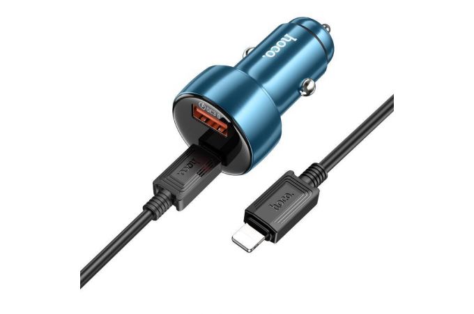 Автомобильное зарядное устройство АЗУ USB + USB-C + кабель Lightning HOCO Z50 Leader PD30W + QC3.0 (синий)