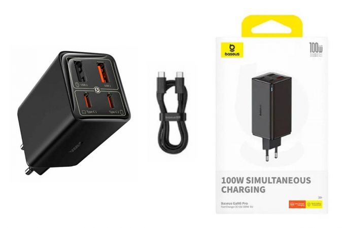 Сетевое зарядное устройство 2USB + 2USB-C + кабель Type-C BASEUS GaN6 Pro Fast Charger 100W Cluster Black (черный)