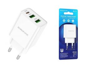Сетевое зарядное устройство 2USB + USB-C BOROFONE BA70A Quick PD20W + QC3.0 (белый)
