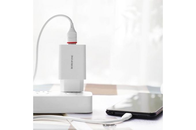 тевое зарядное устройство USB + кабель MicroUSB BOROFONE BA21A QC3.0 3000mAh (белый)