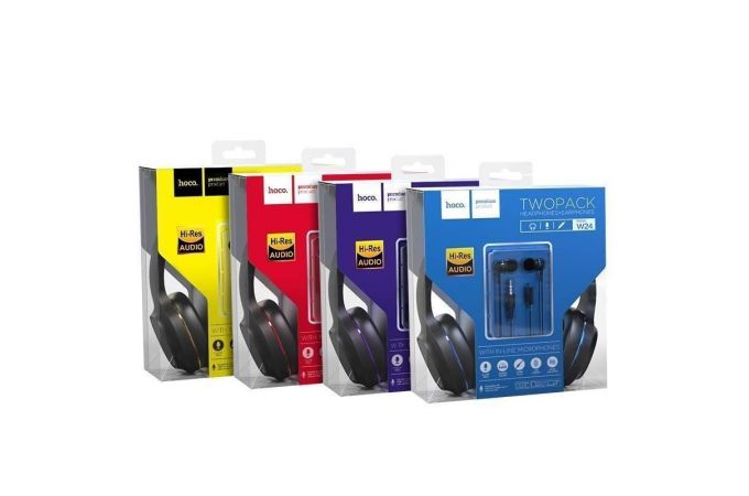 Наушники мониторные проводные HOCO W24 Enlighten headphones with mic set (черно-золотистый)