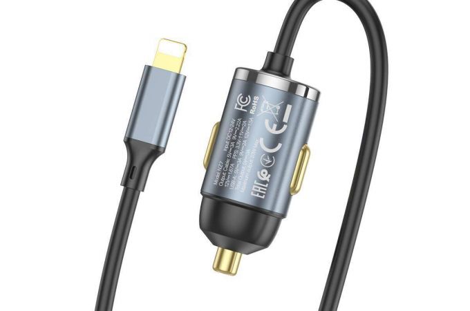 Автомобильное зарядное устройство АЗУ USB + кабель Lightning HOCO NZ7 PD20W+QC3.0 (серый)