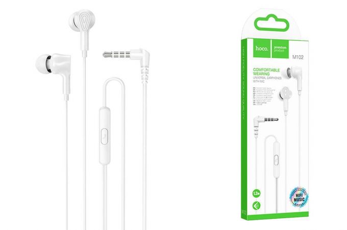 Наушники вакуумные проводные HOCO M102 Ingenious universal earphones with microphone (белый)
