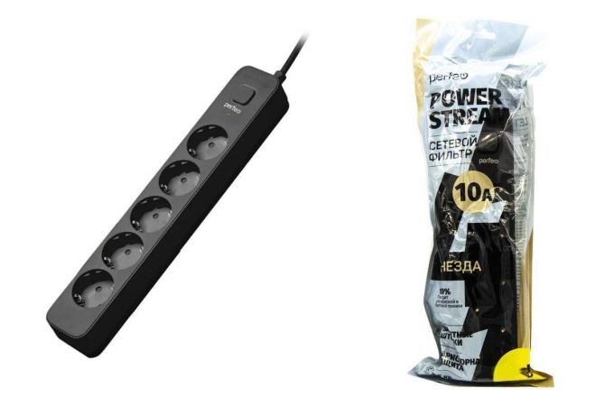 Сетевой фильтр Perfeo "POWER STREAM", 2500W, 5,0м, 5 розеток (черный)