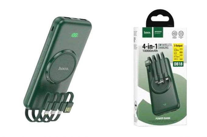 Универсальный дополнительный аккумулятор Power Bank HOCO DB18 4 in1 wereless (10000 mAh) (зеленый)