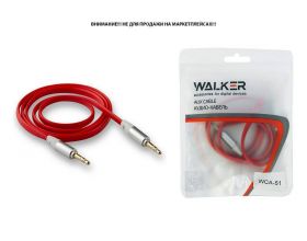 Кабель аудио AUX WALKER 3,5мм A-A WCA-051 плоский, четырехконтактный 1 м (в пакете), красный
