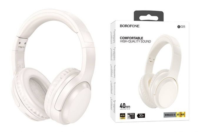 Наушники мониторные беспроводные BOROFONE BO25 Rhyme wireless headset Bluetooth (молочный белый)