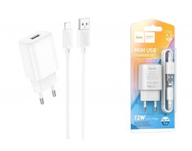 Сетевое зарядное устройство USB + кабель Lightning HOCO C134A 2400mAh (белый)