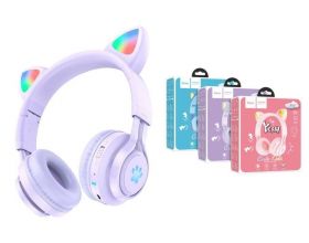 Наушники мониторные беспроводные HOCO W39 Cat ear kids wireless headphones Bluetooth (фиолетовый)