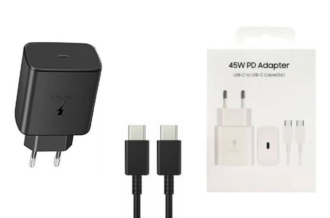 Сетевое зарядное устройство USB-C + кабель Type-C Samsung 45W (черный)