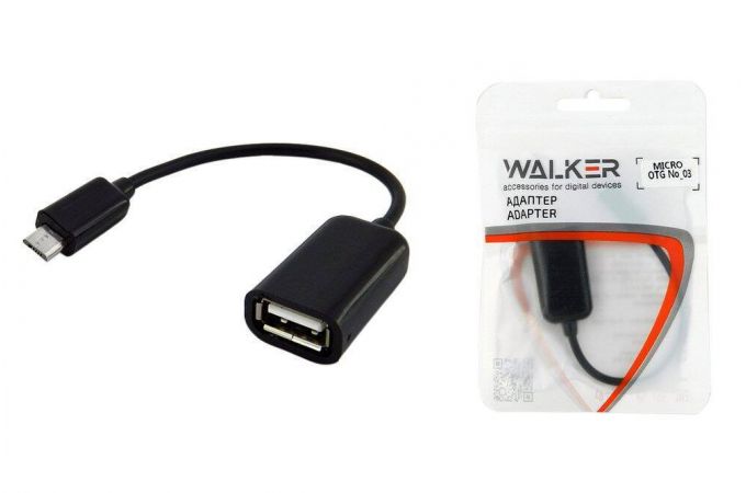 Переходник OTG MicroUSB - USB WALKER №03 кабель, черный