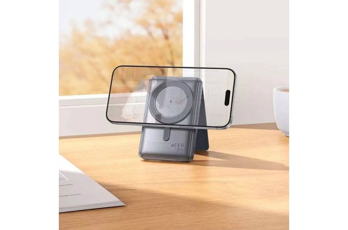 Универсальный дополнительный аккумулятор Power Bank HOCO Q46 Title PD20W magnetic+cart holder+phone holder(5000mAh) Silver gray