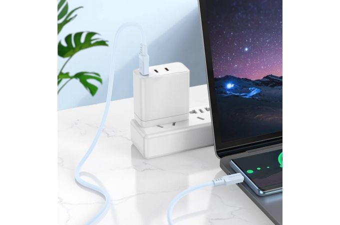 Кабель USB - USB Type-C BOROFONE BX115 Lotto (голубой) 1м силиконовый