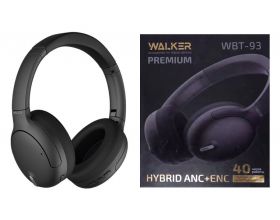 Наушники мониторные беспроводные WALKER Bluetooth WBT-93, гибридные, ANC/ENC, микрофон, кейс, полноразмерные, черные