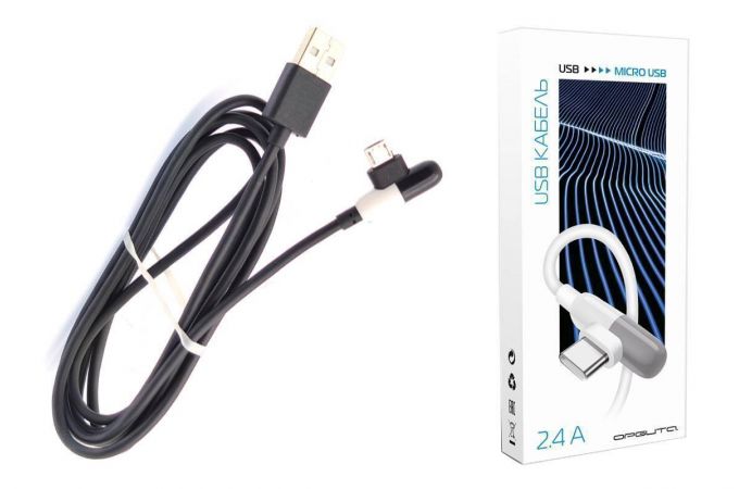 Кабель USB - MicroUSB Орбита OT-SMM57 2.4A (черный) 1м (угловой)