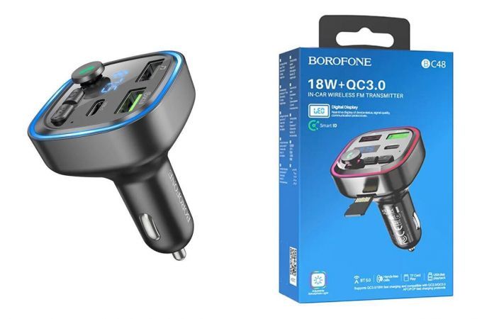 FM-Модулятор BOROFONE BC48 Broad QC3.0 car BT FM transmitter