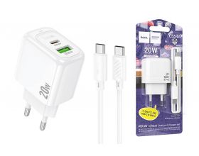 Сетевое зарядное устройство USB + USB-C + кабель Type-C HOCO CS54A Surplus PD20W+QC3.0 (белый)