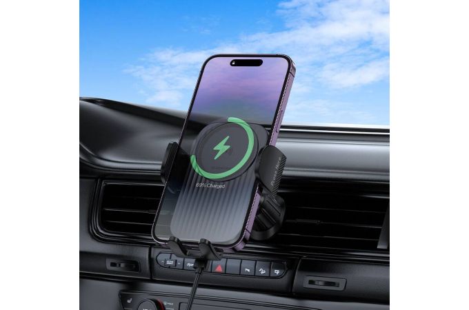 Держатель автомобильный для телефона BOROFONE BH221 Path push-type wireless fast charging car holder(air outlet) черный металл