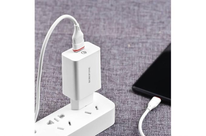 Сетевое зарядное устройство USB BOROFONE BA21A Long journey single port (один порт)QC3.0 18W  3000 mAh (белый)