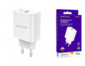 Сетевое зарядное устройство USB + USB-C BOROFONE BA55A Easy Speed PD20W + QC3.0 (белый)