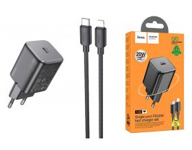 Сетевое зарядное устройство USB-C + кабель Lightning - Type-C HOCO N40 PD20W (черный)