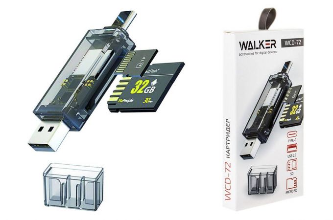 Картридер WALKER WCD-72 (SD/micro SD), Type-C-USB