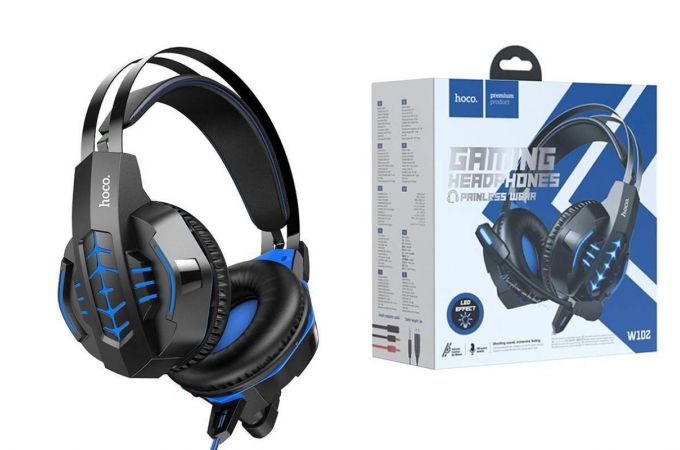 Наушники мониторные проводные HOCO W102 Cool tour gaming headphones (черно-синий)