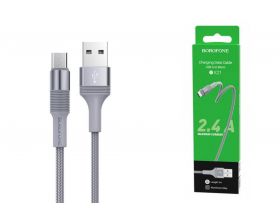 Кабель USB - MicroUSB BOROFONE BX21 2,4A (серый) 1м (в оплетке)