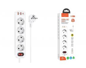Сетевой фильтр HOCO NS1 (1,8 м, 4 розетки + 2 USB-A+ USB-C ) PD 20W Fast Charger (белый)