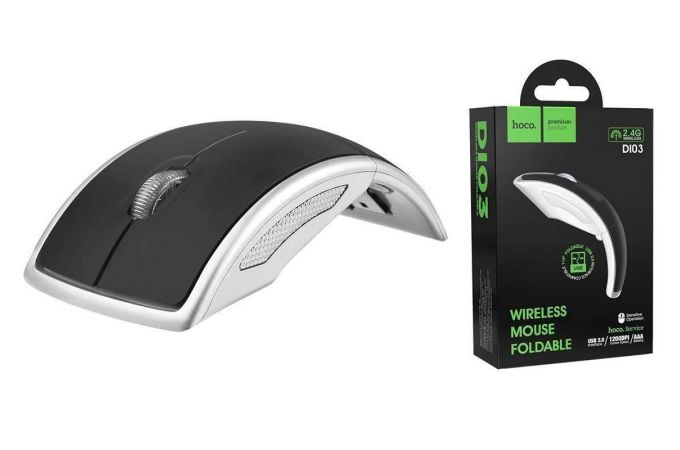 Мышь беспроводная HOCO DI03 foldable USB wireless 2.4G (черно-серебристый)
