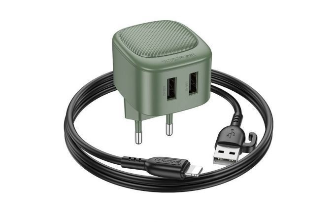 Сетевое зарядное устройство 2USB + кабель Lightning BOROFONE BAS21A Special 2400mAh (черный)