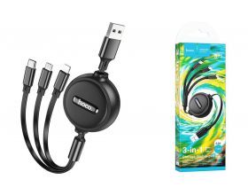 Кабель USB 3 в 1 HOCO X75 3-in-1 lightning/Micro/Type-C (черный) 1м