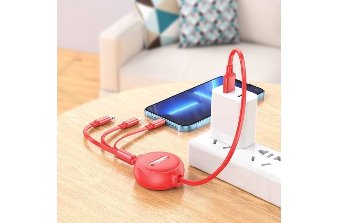 Кабель USB 3 в 1 HOCO X75 3-in-1 lightning/Micro/Type-C (черный) 1м