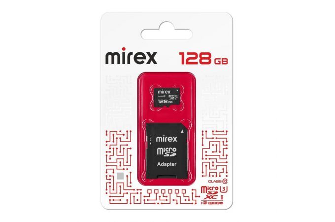Карта памяти microSDХC MIREX 128 GB UHS-I U3 (сlass 10) с адаптером (13613-AD3UH128)