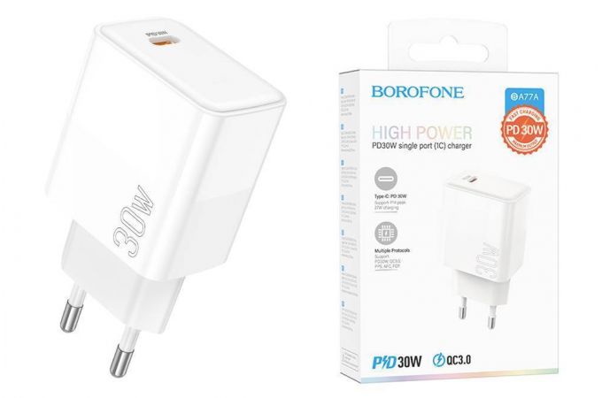 Сетевое зарядное устройство USB-C BOROFONE BA77A PD 30W (белый)