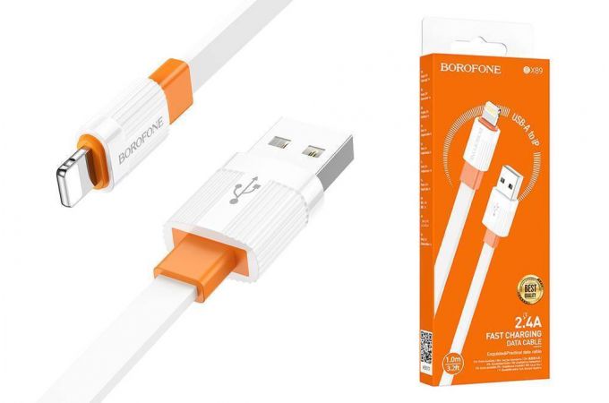 Кабель USB - Lightning BOROFONE BX89 2,4A (бело-оранжевый) 1м
