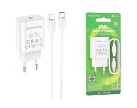 Сетевое зарядное устройство USB-C + кабель Lightning - Type-C BOROFONE BA65A  charger PD20W (белый)