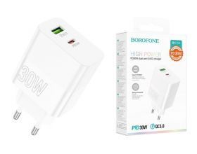 Сетевое зарядное устройство USB + USB-C BOROFONE BA75A Resource PD30W+ QC 3.0 (белый)
