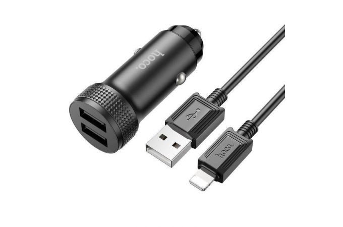 Автомобильное зарядное устройство АЗУ 2USB + кабель Lightning HOCO Z49 Level (черный)